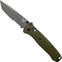 Benchmade Bailout CPM M4 Tungsten Gray Cerakote Taschenmesser, woodland green aluminum, Wellenschliff