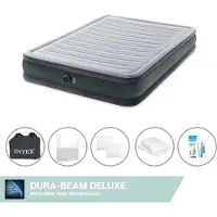Intex Luftbett - 2 Personen - 152 x 203 x 33 cm - Grau - Mit eingebauter Pumpe, Spannbettlaken Weiß, Kopfkissen, Molton 2 in 1 Kissenbezüge en Reperaturset