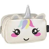 BTS Einhorn Federmäppchen Kinder - Geräumiges Schuletui mit Reißverschluss, Silber, Kunststoff
