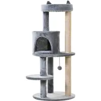 PawHut Katzenbaum 4-Stock Kletterbaum mit Sisalsäulen groß Plüsch Grau