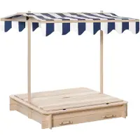 Outsunny Sandkasten mit Dach Rücklehnen Tannenholz 3-7 Jahren Natur