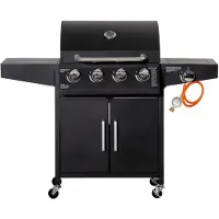 Outsunny Gasgrill BBQ mit 3 Brennern je 3 kw mobiler 4 Rädern Grillnetz Schwarz