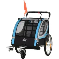 HOMCOM 2 in 1 Kinderfahrradanhänger, Kinderanhänger, Blau+Schwarz