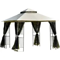 Outsunny Gartenpavillon mit Doppeldach 3x3 Pavillon Gartenzelt Festzelt Beige