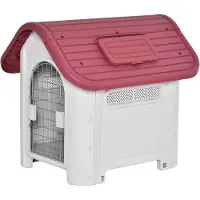 PawHut Hundehütte Outdoor Hundehaus mit Dachluke für kleine Hunde Metall Kunststoff