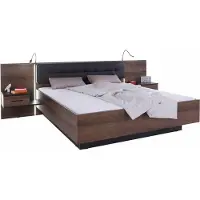 Forte Bettanlage "Bellevue", grau (schlammeichefarben, kunstleder anthrazit), B/H: 180cm x 200cm, Schlafzimmermöbel-Sets, Bettanlage, inkl. Lichtleiste im Kopfteil