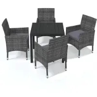 vidaXL 5-tlg. Garten-Essgruppe mit Kissen Poly Rattan Grau