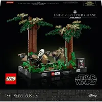 LEGO 75353 Star Wars Verfolgungsjagd auf Endor – Diorama Set, Rückkehr der Jedi-Ritter mit Luke Skywalker, Prinzessin Leia & Scout Trooper und Speeder Bikes, 40-jähriges Jubiläum