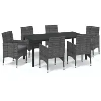 vidaXL 7-tlg. Garten-Essgruppe mit Kissen Poly Rattan Grau