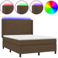 vidaXL Boxspringbett mit Matratze & LED Dunkelbraun 140x200 cm Stoff