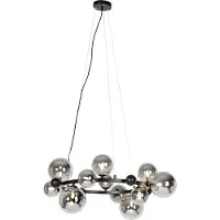 QAZQA - Art Deco Art-Deco-Hängelampe I Pendellampe I Pendelleuchte schwarz mit Rauchglas 12-flammig – David I Wohnzimmer I Schlafzimmer - Stahl Rund - LED geeignet G9