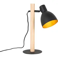 QAZQA - Landhaus I Vintage Ländliche Tischlampe schwarz mit Holz – Flint I Wohnzimmer I Schlafzimmer - Länglich - LED geeignet E27