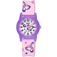 Q&Q Kinder Armbanduhr rosa mit Schmetterlingsmotiv, 30mm Gehäuse, 10 ATM, V22A-009V