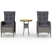 vidaXL 3-tlg. Garten-Bistro-Set Poly Rattan Grau
