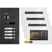Balter EVO HD Unterputz Schwarz 2-Draht 4x 7" Weiß Video Türsprechanlage Set für 4 Familienhaus