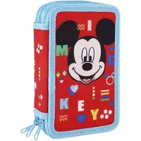 Mickey Mouse Dreifaches Federmäppchen 43 Stücke Rot (12 x 19,5 x 6,5 cm)