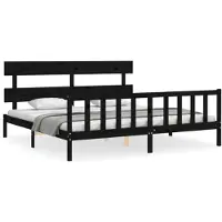 vidaXL Massivholzbett mit Kopfteil Schwarz 200x200 cm