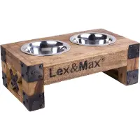 Lex & Max Holzfutterautomat - Edelstahlnäpfe 17 cm - Holz