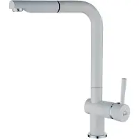 Laveo Design Spültischtischarmatur stehend mit ausziehbarem L-Auslauf Weißgranit