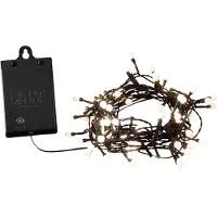 Konstsmide - LED Globelichterkette, runde Dioden, mit an/aus Schalter Lichtsensor und 6h und 9h Timer, 80 warm weiße Dioden, batteriebetrieben, Außen (IP44), schwarzes Kabel, 2 x D 1.5V (exkl.)