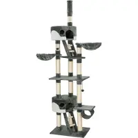 TecTake Kratzbaum Hansi 243 bis 260 cm inklusive 2 Treppen, 2 Spielbällen, Deckenspanner und Kippschutz