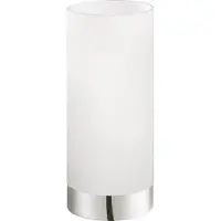 Eglo Tischlampe Damasco 1, 1 flammige Tischleuchte, Nachttischlampe aus Metall in Chrom, Glas weiß satiniert, E27 Fassung, inkl. Schalter