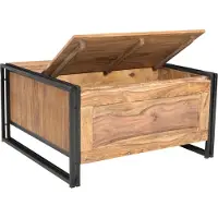 SIT Möbel Couchtisch-Truhe | 5 Schubladen, 1 Klappfach | Akazie mit Altmetall | natur mit antikschwarz | B 90 x T 90 cm H 47 cm | 09294-01 | Serie PANAMA