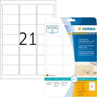 Herma Folienetiketten 8670, permanenthaftend, selbstklebend, bedruckbar, No-Label-Effekt, B 63,5 x H 38,1 mm, transparent, 525 Stück/25 Blatt