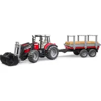 BRUDER Massey Ferguson + Frontlader, Holztransporthänger, Traktor-Modell, 3 Jahr(e), Kunststoff, Schwarz, Rot, Silber