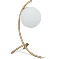 Relaxdays Tischlampe Kugel, geschwungen, Metall & Glas, E27, Lampe Schlafzimmer, Wohnzimmer, Nachttischlampe, gold/weiß