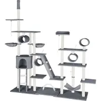 TecTake Kratzbaum Snooky 234 bis 261 cm inklusive 2 Treppen, 2 Spielkordeln, Kratzbogen, Deckenspanner und Kippschutz