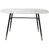 Möbilia Tisch 140 x 90 cm | Glasplatte in Marmoroptik weiß | Gestell Metall schwarz | B 140 x T 90 x H 77 cm | 28020007 | Serie TISCH