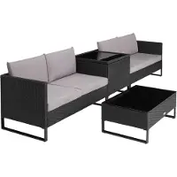 TecTake Rattan Lounge Ostuni für 4 Personen widerstandsfähig und UV-beständig