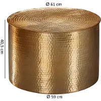 Wohnling Couchtisch 61 x 40,5 x 61 cm Aluminium Gold Beistelltisch Orientalisch Rund Flacher Hammerschlag Sofatisch Metall Wohnzimmertisch Modern