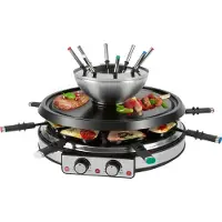 ProfiCook Raclette Fondue Kombination für 8 Personen, 2in1 Raclette Grill mit Fondue Set, inkl. Spatel, Pfännchen und Gabeln PC-RG/FD 1245