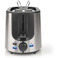 Nedis Toaster Edelstahl Serie 2 Steckplätze Bräunungsstufen: 7 Auftaufunktion Brötchenaufsatz Alumin
