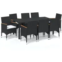 vidaXL 9-tlg. Garten-Essgruppe mit Kissen Poly Rattan Schwarz