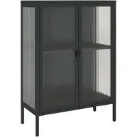 vidaXL Sideboard Schwarz 75x35x105 cm Glas und Stahl