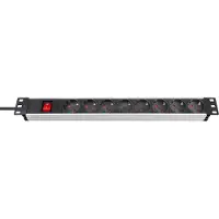 Brennenstuhl Alu-Line 19" Steckdosenleiste für Schaltschränke 8-fach alu/schwarz 2m H05VV-F 3G1,5 mit Schalter, 1390007018