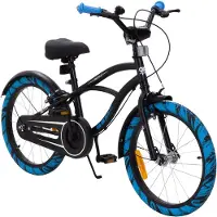 Actionbikes Motors Actionbikes Kinderfahrrad Cruiser 18 Zoll | Kinder Jugend Fahrrad - V-Brake Bremsen - Kettenschutz - Seitenständer - 5-8 Jahre (Schwarz/Blau)