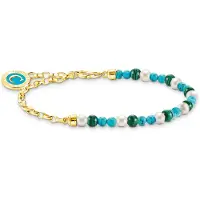 Thomas Sabo Member Charm Armband mit Weissen Perlen Malachit und Charmista Coin Vergoldet