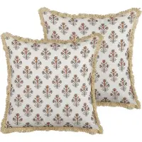 Beliani Dekokissen Blumenmuster Baumwolle cremeweiss mit Fransen 45 x 45 cm 2er Set OMORIKA