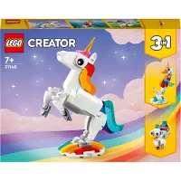 LEGO 31140 Creator 3in1 Magisches Einhorn Spielzeug, Seepferdchen, Pfau, Regenbogen-Einhorn-Tierfiguren, Geschenk für Mädchen und Jungen, baubares Spielzeug