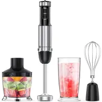 Kitchenbrothers Stabmixer Set - Zerkleinerer - Schneebesen - Messbecher - 4-in-1 Mixer - 6 Geschwindigkeiten + Turbo - Edelstahl
