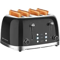 Kitchenbrothers Retro Toaster - Toaster - 6 Bräunungsstufen - 4 Scheiben - 4 Extra Breite Schlitze - 1630W - Schwarz