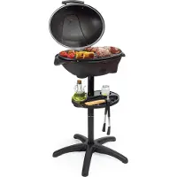 Kitchenbrothers Elektrogrill - mit Grillplatte - Antihaftbeschichtung - Inkl. Ablage/Halterungen - Grillfläche 46,5x33,8cm - bis zu 300°C - 2400W - Schwarz