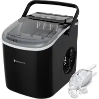 Kitchenbrothers Eiswürfelmaschine - mit Eisportionierer - Tragbar mit Handgriff - 1.2L - 7-10 min. - 12kg/24h - Schwarz