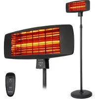 Auronic Terrassenheizstrahler - Infrarotheizung - Elektrisch - 2000W - Heizstrahler - Hängend und Stehend - mit Fernbedienung - 3 Heizstufen - Schwarz