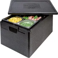 Thermo Future Box , GN 1/1 Premium, Isolierbox schwarz mit Deckel, 337 mm tief, 61 Liter, robust, nachhaltig aus EPP, extra hoch