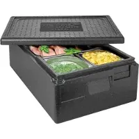 Thermo Future Box , GN 1/1 Premium, Isolierbox schwarz mit Deckel, 167 mm tief, 30 Liter, robust, nachhaltig aus EPP